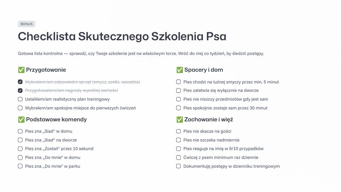 Checklista skutecznego szkolenia psa